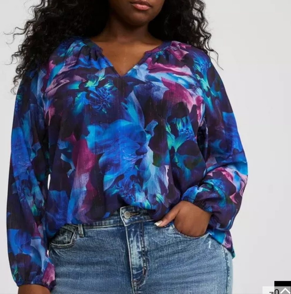 Crinkle Chiffon Lurex Peasant Long Sleeve Blouse